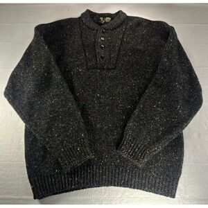 FLUID Fleck Knit Henley Sweater Men's Large Gray Wool Blend Button Pullover